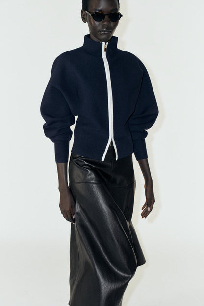 Nelia-Marineblaue Jacke mit Reißverschluss