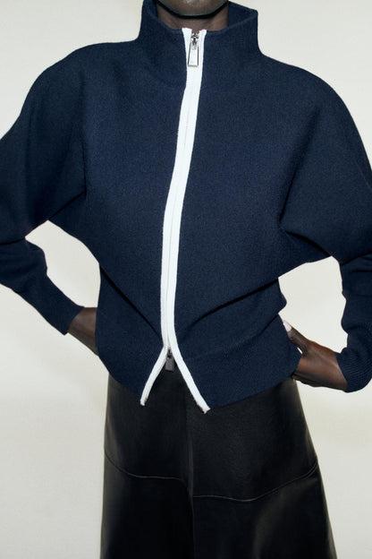 Nelia-Marineblaue Jacke mit Reißverschluss
