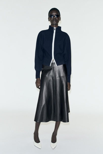 Nelia-Marineblaue Jacke mit Reißverschluss