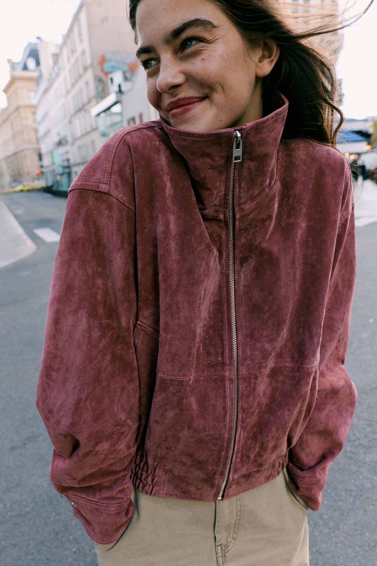 Nelia-Jacke Wildleder-Optik Washed Rosa