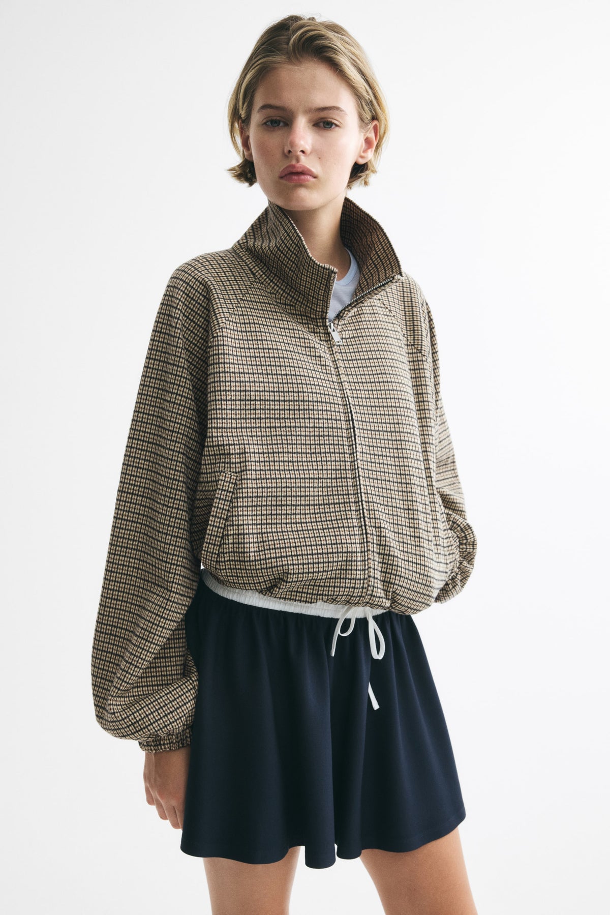 Nelia-Beige Check Knit Jacket