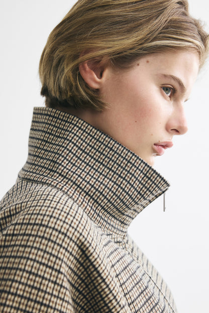 Nelia-Beige Check Knit Jacket