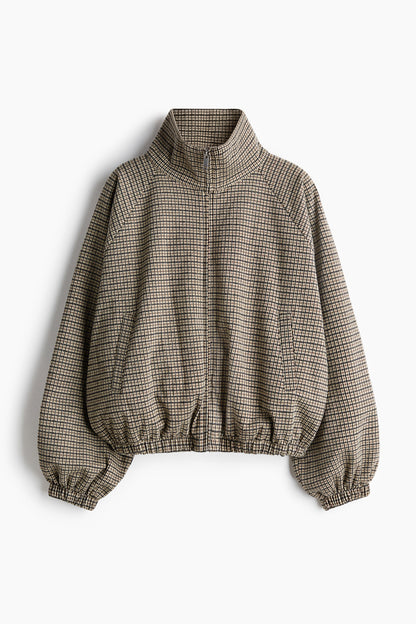 Nelia-Beige Check Knit Jacket