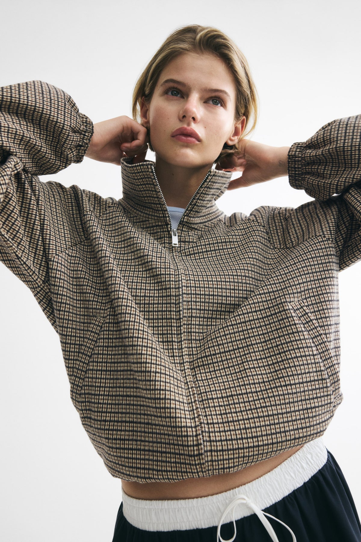 Nelia-Beige Check Knit Jacket