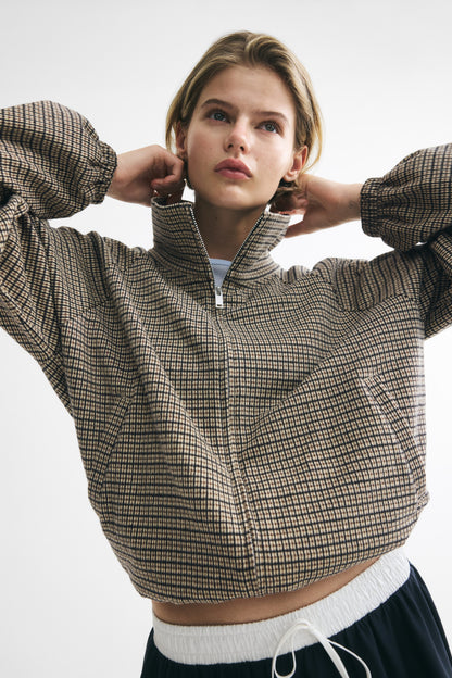 Nelia-Beige Check Knit Jacket