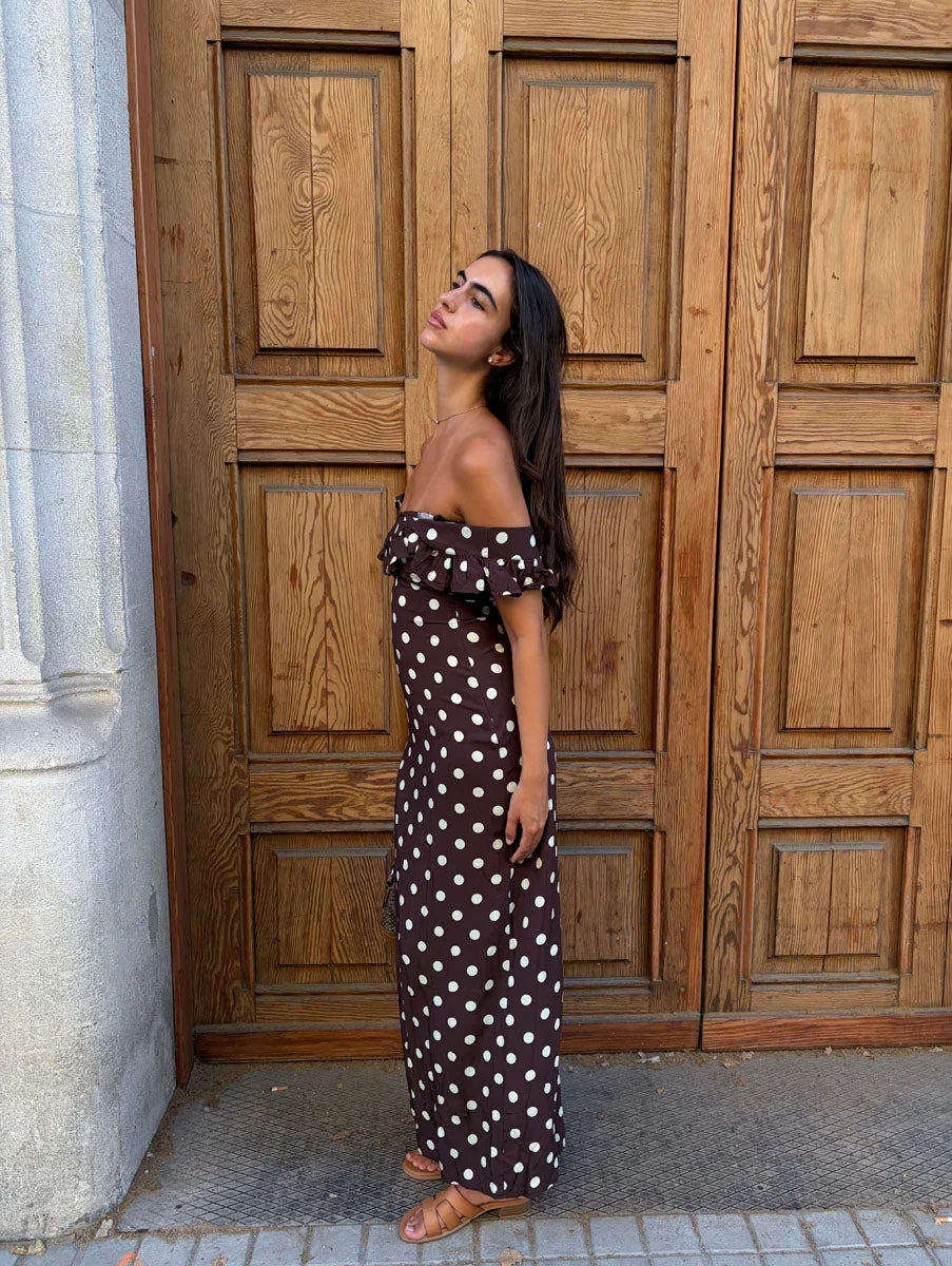 Nelia-Robe Pois Marron